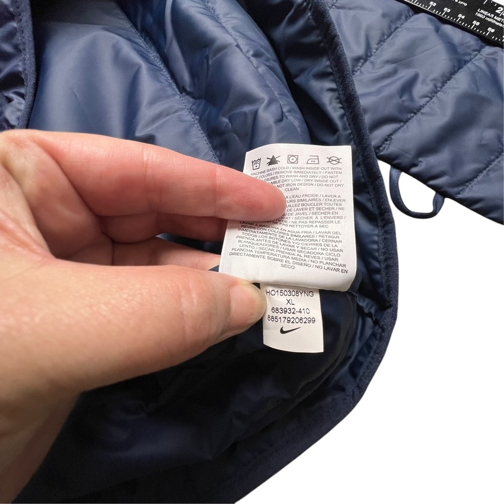 Nike Sportswear Women Navy Blue Synthetic Fill Puffer Liner Jacket XL Longline - Picture 12 of 12